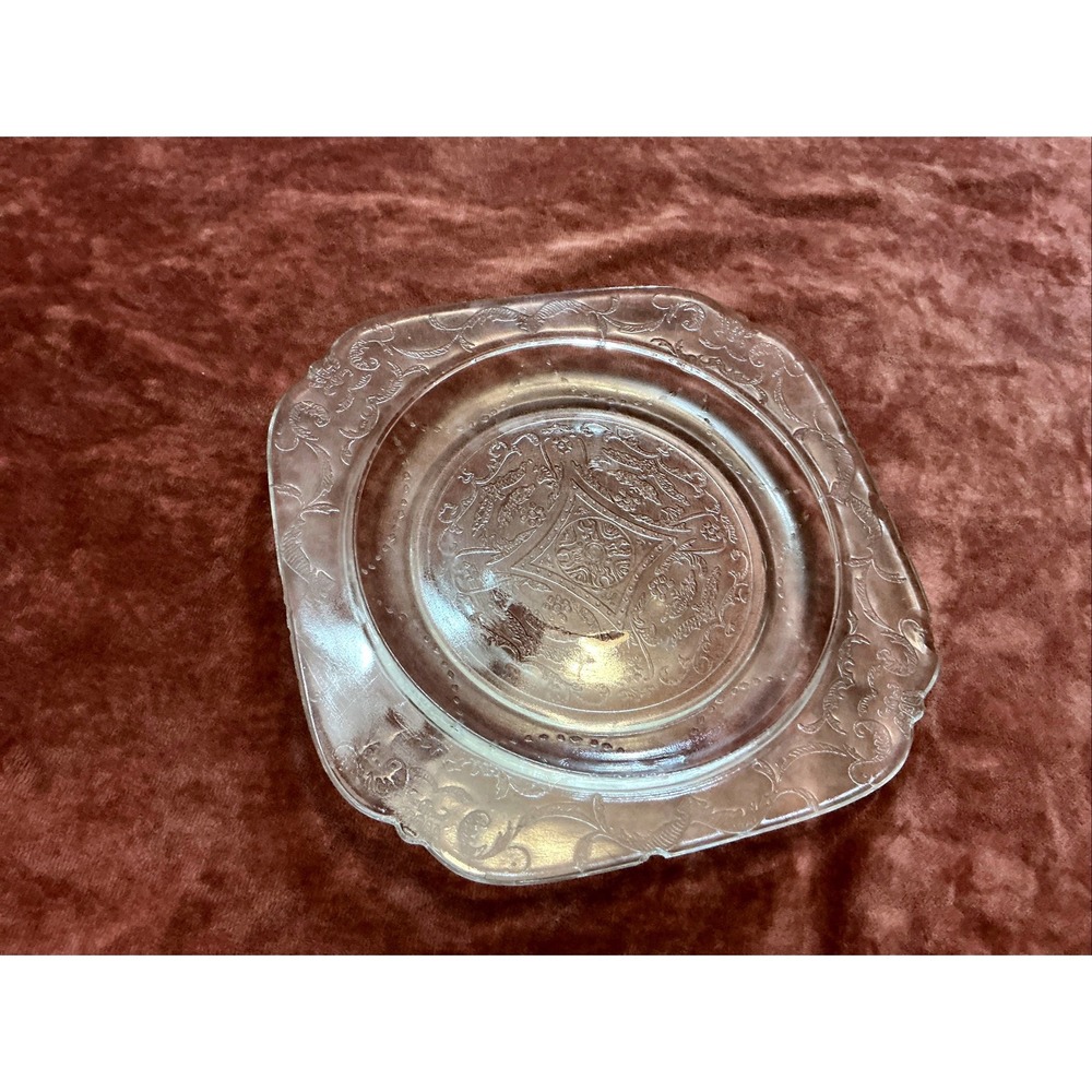 Vintage Clear Depression Glass Square Scalloped Salad Dessert Plate 7.5 Inch